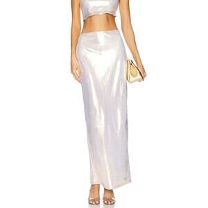 Superdown Pearl Maxi Skirt Shimmer Party Evening Chic Statement Pale Gold Size M